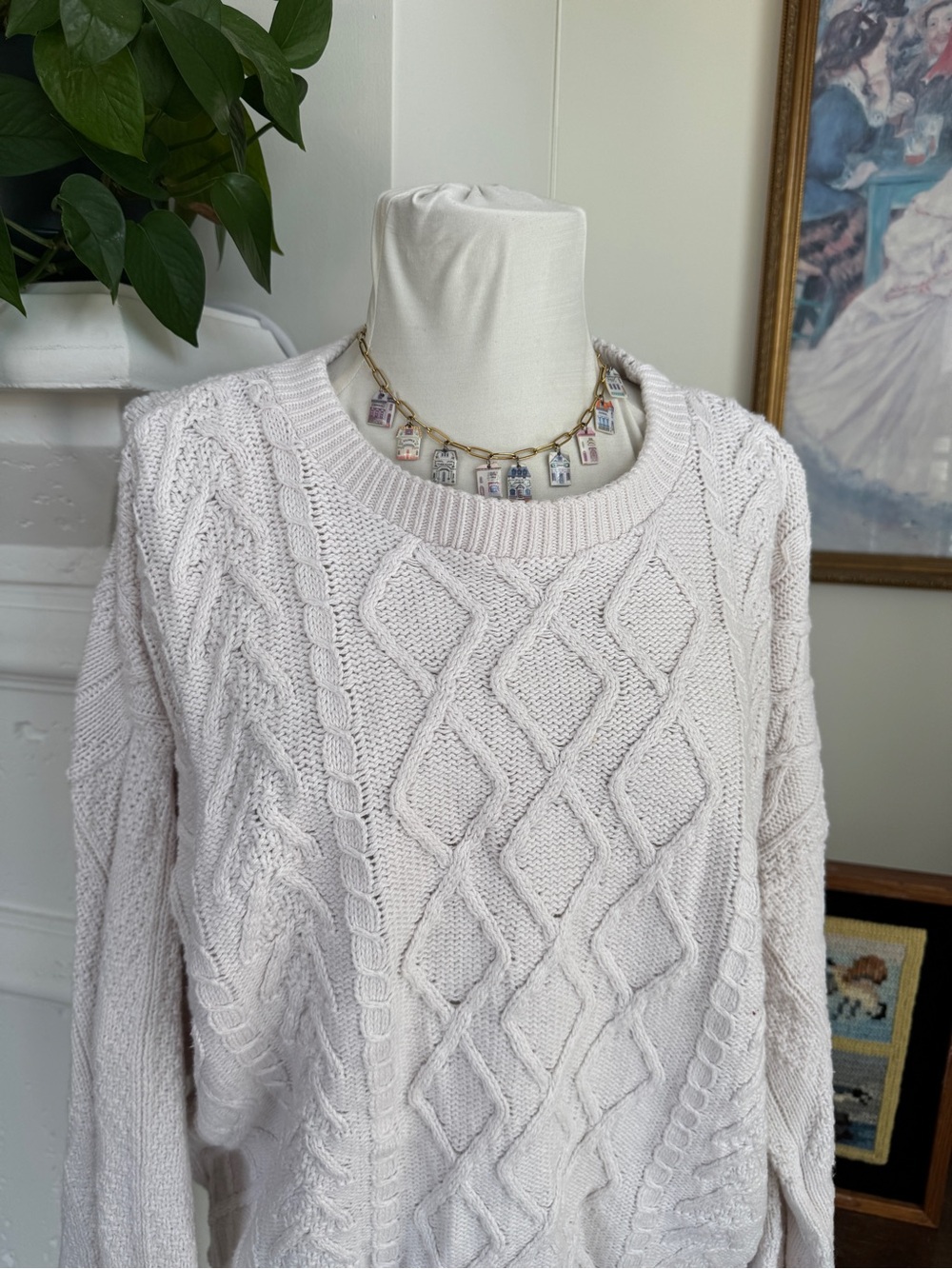TLC Ivory Cable Knit Crewneck Sweater